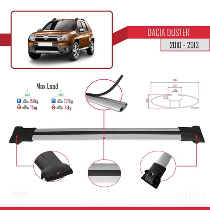 Compatible with Dacia Duster (HS) Pre-Facelift 2010-2013 Fly Model Car Roof Rack Cross Bar Grey Aluminium 2 Bars