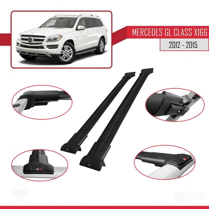 Compatible with Mercedes GL Class 2 (X166) Pre-Facelift 2013-2015 Fly Model Car Roof Rack Cross Bar Black Aluminium 2 Bars