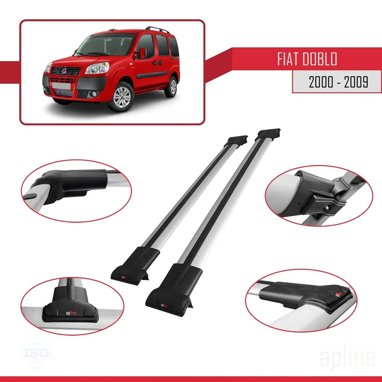 Compatible with Fiat Doblo 2000-2009 Fly Model Car Roof Rack Cross Bar Grey Aluminium 2 Bars