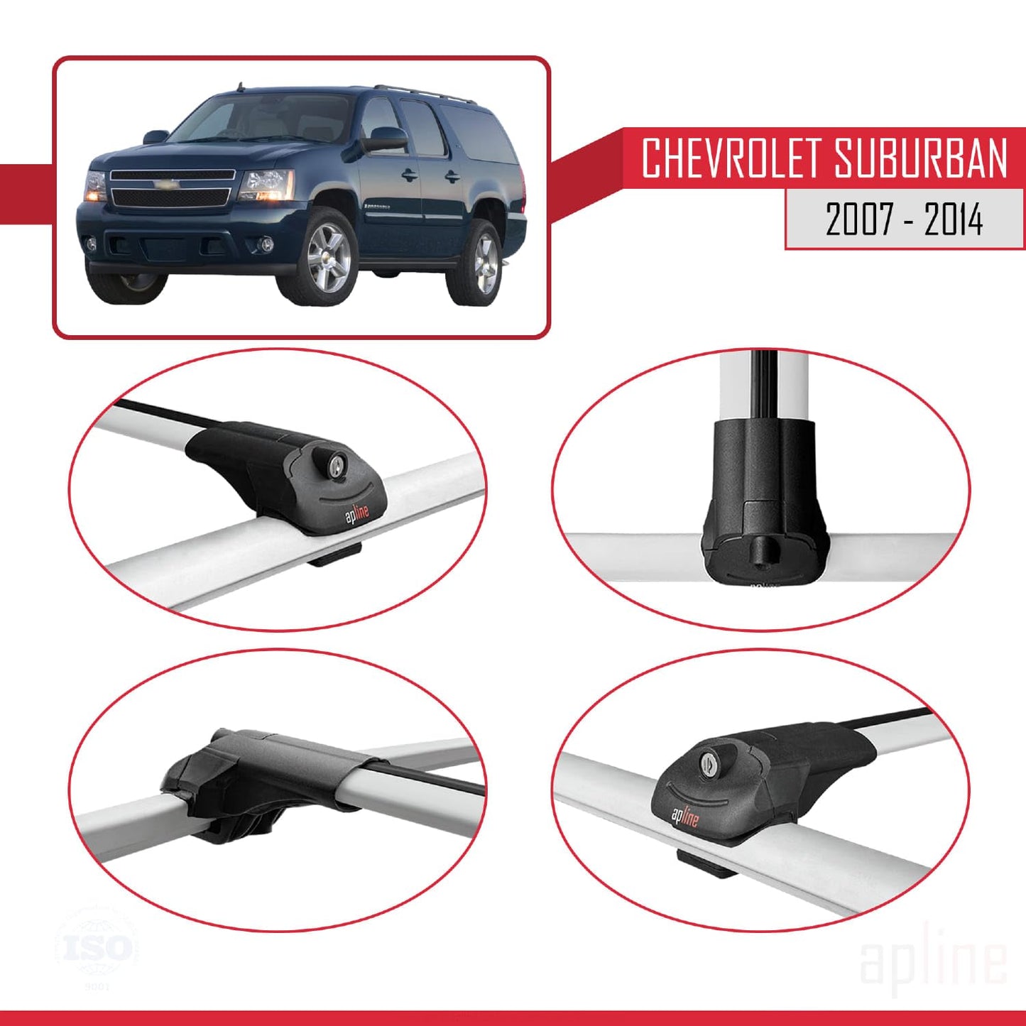 Compatible with Chevrolet Suburban 2007-2014 ACE-1 Car Roof Rack Cross Bar Grey Aluminium 3 Bars