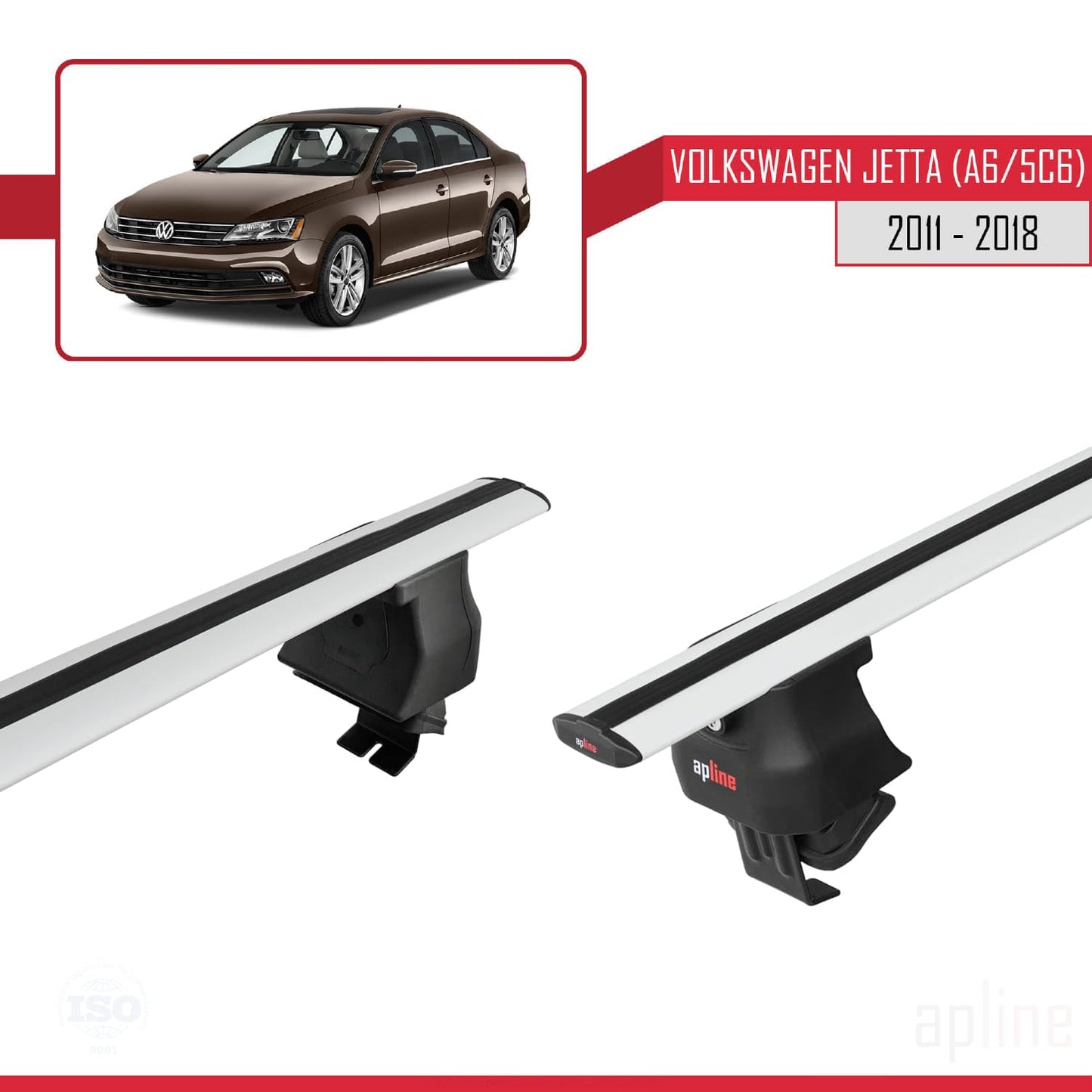 Compatible with Volkswagen Jetta 6 (5C6) 2011-2018 ACE-4 Car Roof Rack Cross Bar Grey Aluminium 2 Bars