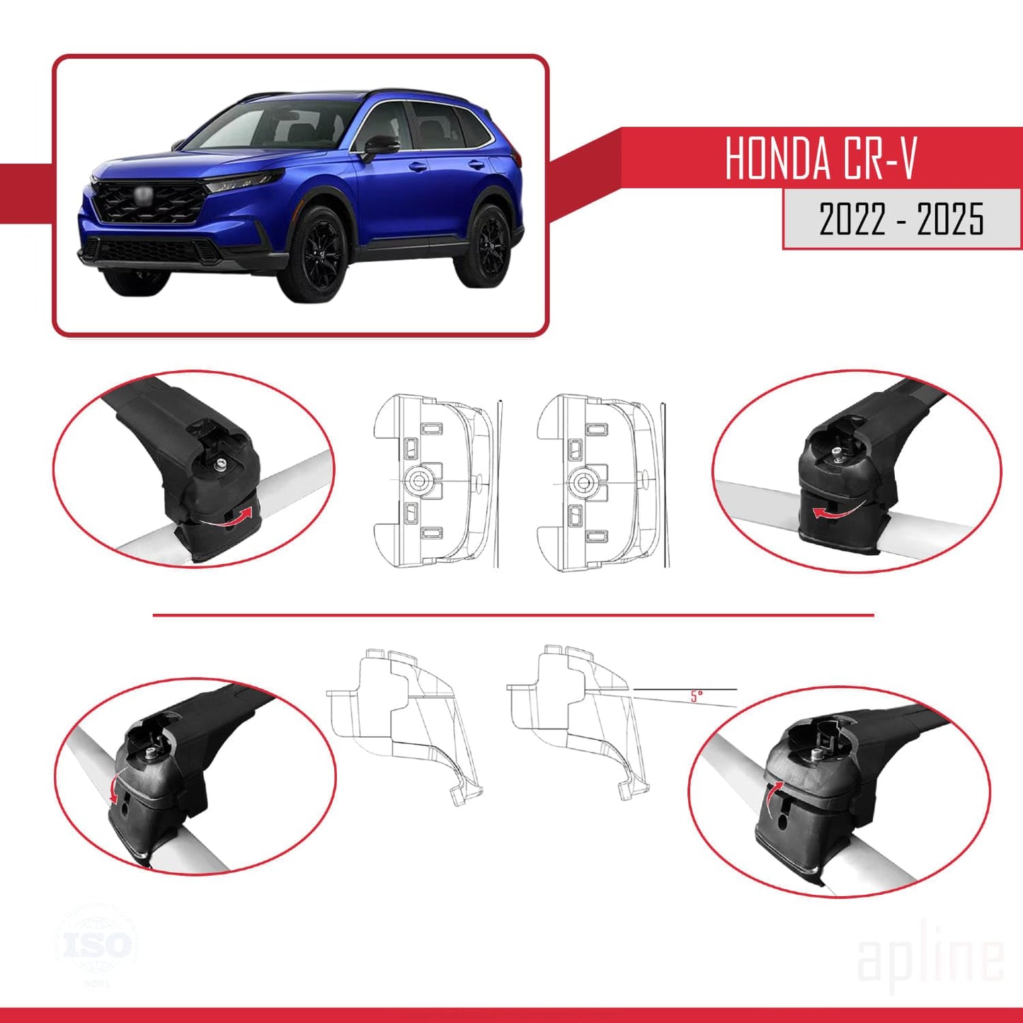 Compatible with Honda CR-V 2022-2025 ACE-2 Car Roof Rack Cross Bar Black Aluminium 2 Bars