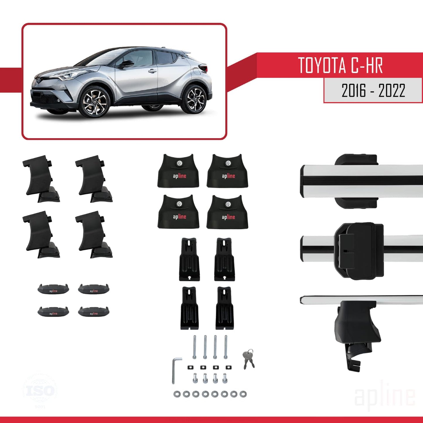 Compatible with Toyota C-HR 2016-2022 ACE-4 Car Roof Rack Cross Bar Grey Aluminium 2 Bars