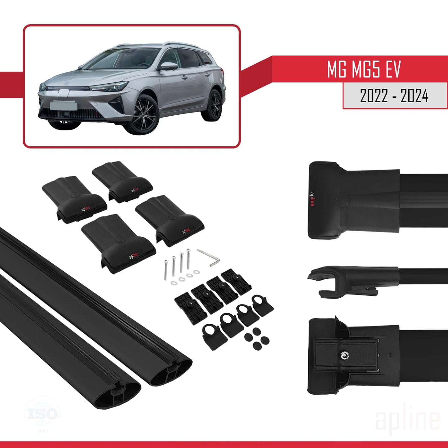 Compatible with MG 5 EV 2022-2025 Fly Model Car Roof Rack Cross Bar Black Aluminium 2 Bars