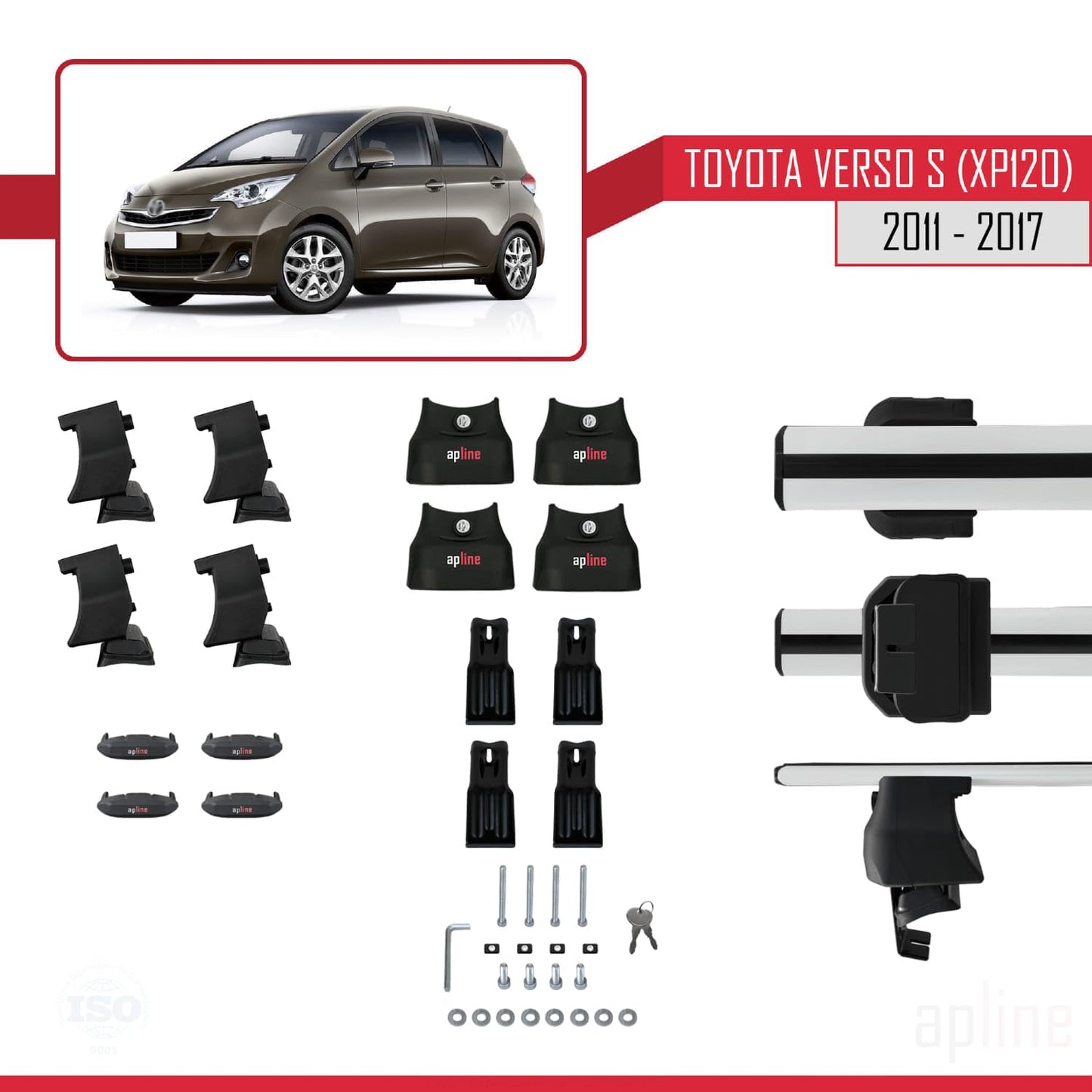 Compatible with Toyota Verso S (XP120) 2011-2017 ACE-4 Car Roof Rack Cross Bar Grey Aluminium 2 Bars
