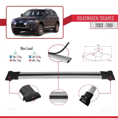 Compatible with Volkswagen Touareg (7L) 2002-2010 Fly Model Car Roof Rack Cross Bar Grey Aluminium 3 Bars