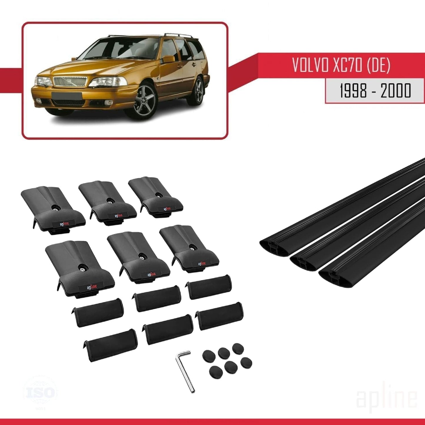 Compatible with Volvo XC70 1998-2000 Fly Model Car Roof Rack Cross Bar Black Aluminium 3 Bars
