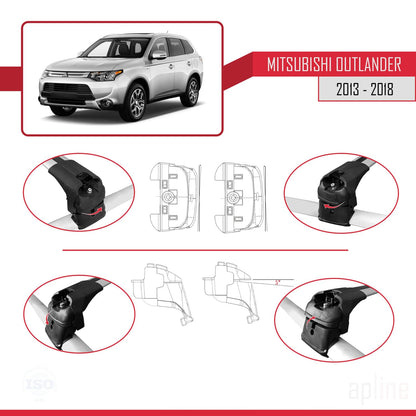 Compatible with Mitsubishi Outlander 3 2013-2018 ACE-2 Car Roof Rack Cross Bar Grey Aluminium 2 Bars