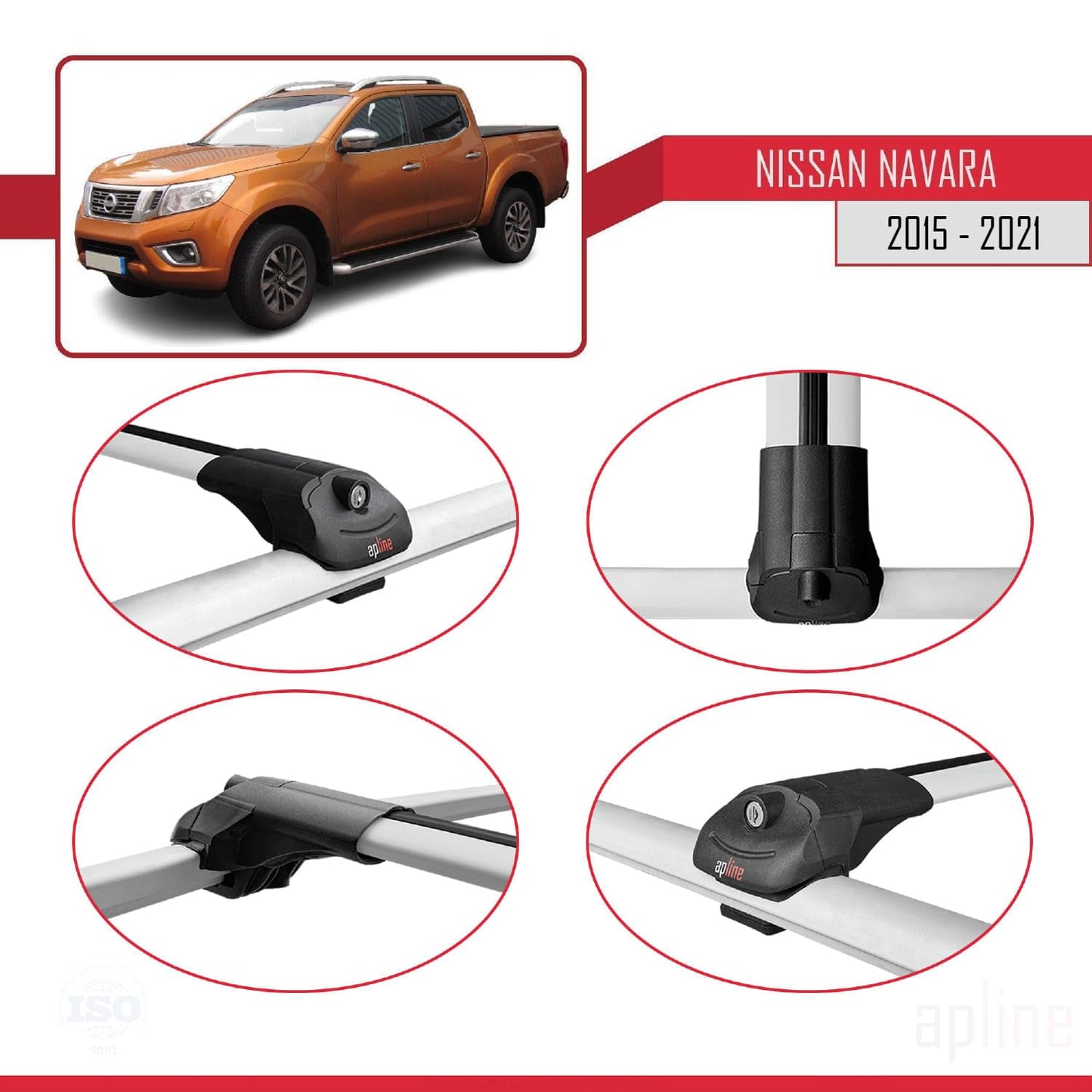 Compatible with Nissan Navara 4 (D23) 2015-2021 ACE-1 Car Roof Rack Cross Bar Grey Aluminium 3 Bars