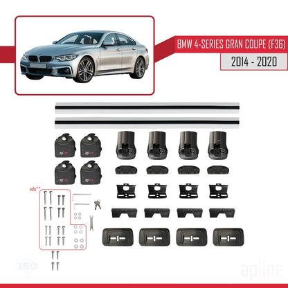 Compatible with BMW 4 Series Gran Coupe (F36) 2014-2020 ACE-3 Car Roof Rack Cross Bar Grey Aluminium 2 Bars