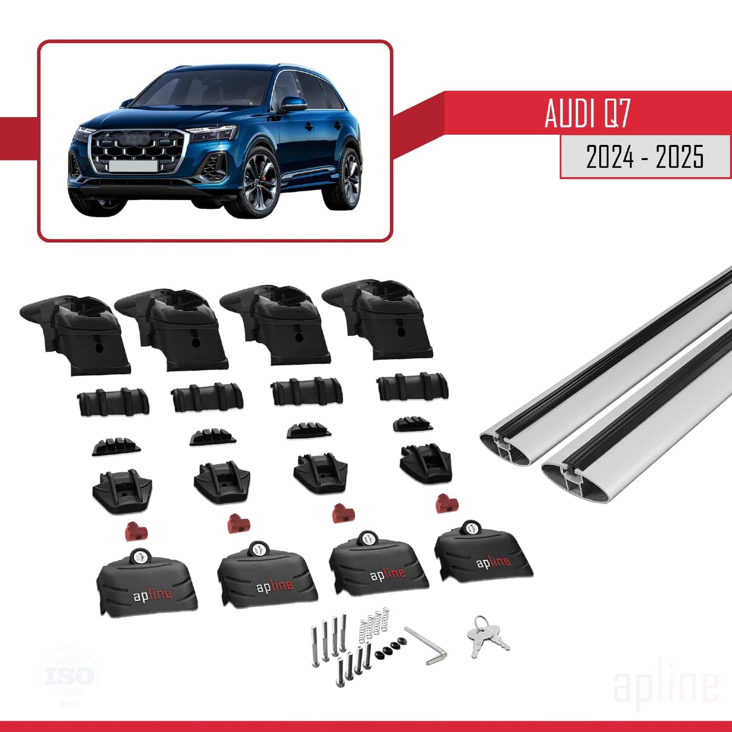 Compatible with Audi Q7 2024-2025 ACE-2 Car Roof Rack Cross Bar Grey Aluminium 2 Bars