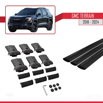 Compatible with GMC Terrain 2018-2024 Fly Model Car Roof Rack Cross Bar Black Aluminium 3 Bars