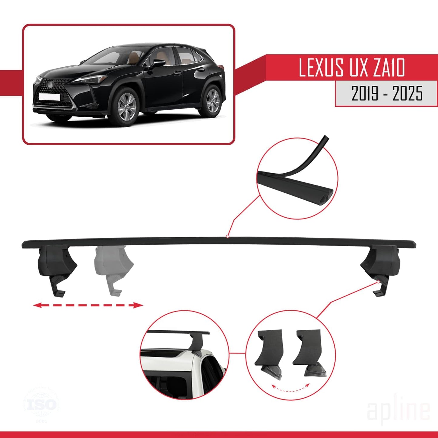 Compatible with Lexus UX (ZA10) 2019-2025 ACE-4 Car Roof Rack Cross Bar Black Aluminium 2 Bars