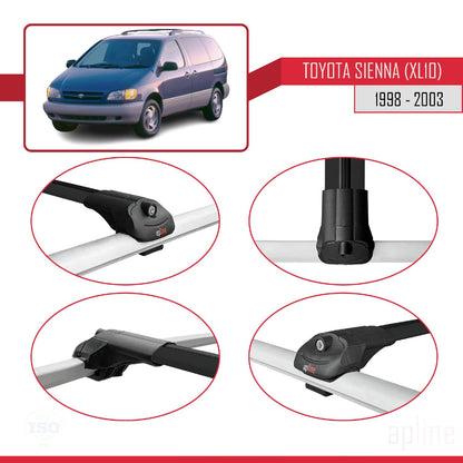 Compatible with Toyota Sienna (XL10) 1998-2003 ACE-1 Car Roof Rack Cross Bar Black Aluminium 2 Bars