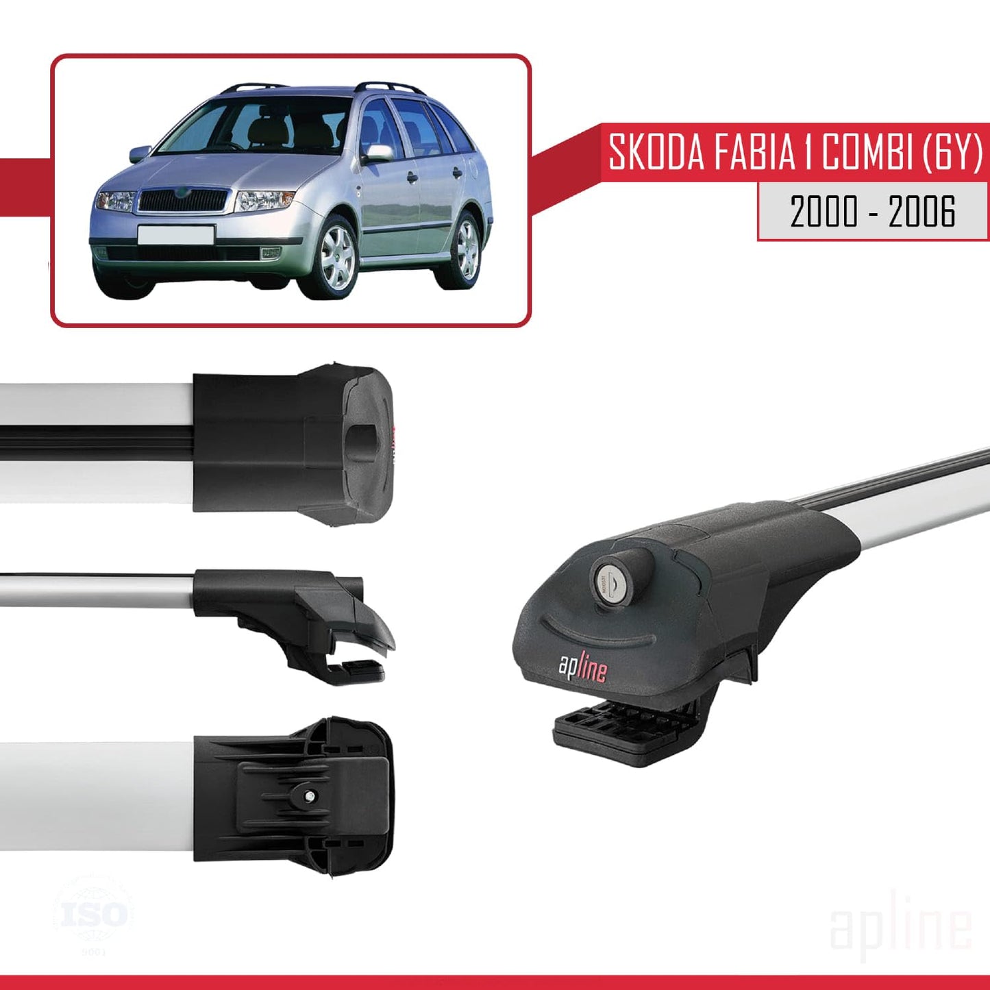 Compatible with Skoda Fabia (6Y) SW 2000-2006 ACE-1 Car Roof Rack Cross Bar Grey Aluminium 2 Bars