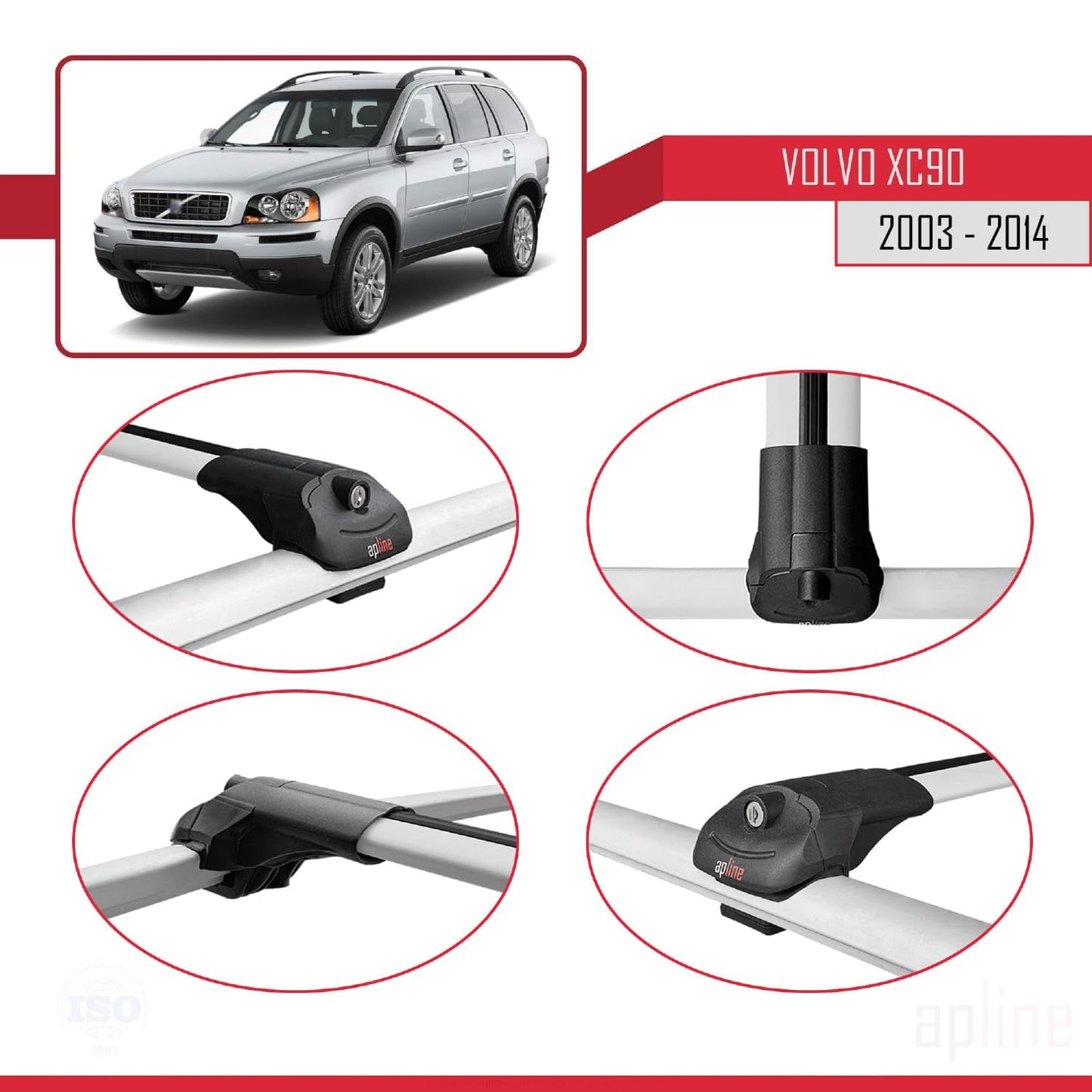 Compatible with Volvo XC90 2003-2014 ACE-1 Car Roof Rack Cross Bar Grey Aluminium 2 Bars