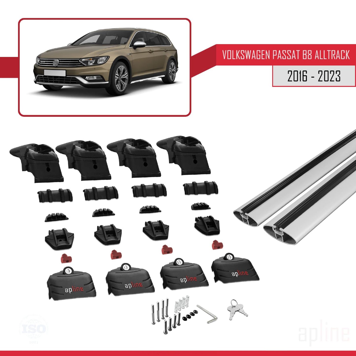 Compatible with Volkswagen Passat B8 (3G) Alltrack 2016-2023 ACE-2 Car Roof Rack Cross Bar Grey Aluminium 2 Bars