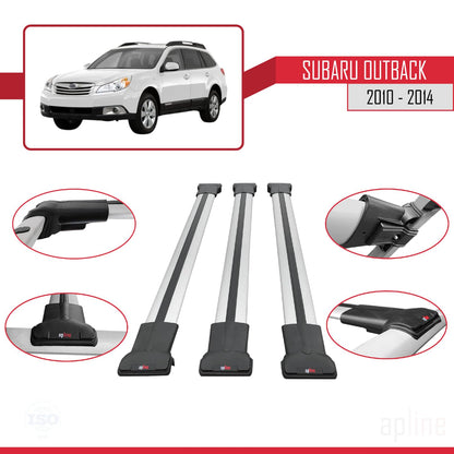 Compatible with Subaru Outback 2010-2014 Fly Model Car Roof Rack Cross Bar Grey Aluminium 3 Bars
