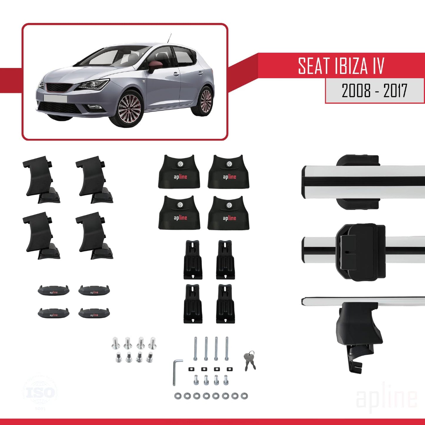Compatible with Seat Ibiza 4 (6J) 2008-2017 ACE-4 Car Roof Rack Cross Bar Grey Aluminium 2 Bars