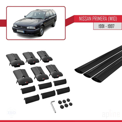Compatible with Nissan Primera (W10) Traveller 1991-1997 Fly Model Car Roof Rack Cross Bar Black Aluminium 3 Bars