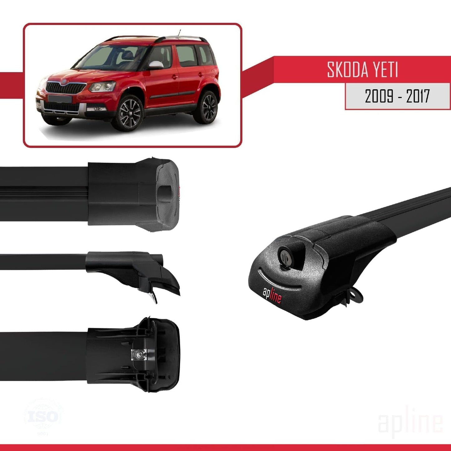 Compatible with Skoda Yeti 2009-2017 ACE-1 Car Roof Rack Cross Bar Black Aluminium 2 Bars