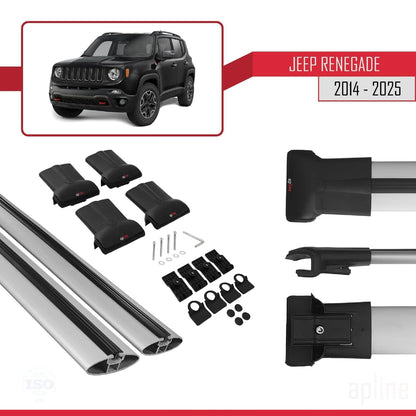Compatible with Jeep Renegade (BU) 2014-2025 Fly Model Car Roof Rack Cross Bar Grey Aluminium 2 Bars
