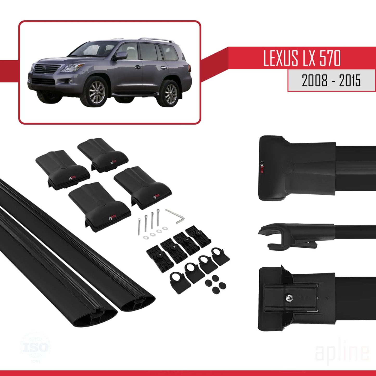 Compatible with Lexus LX 570 2008-2015 Fly Model Car Roof Rack Cross Bar Black Aluminium 2 Bars