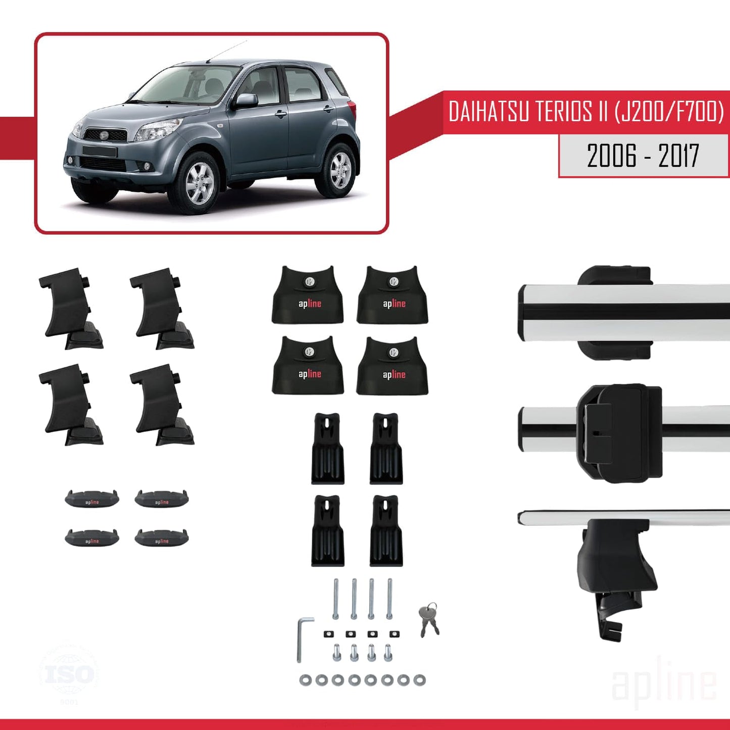 Compatible with Daihatsu Terios 2 (J200/F700) 2006-2017 ACE-4 Car Roof Rack Cross Bar Grey Aluminium 2 Bars