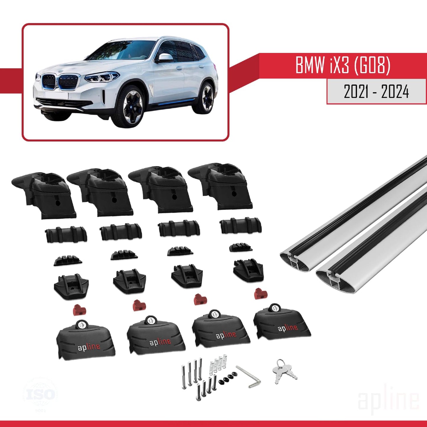 Compatible with BMW iX3 G08 2021-2024 ACE-2 Car Roof Rack Cross Bar Grey Aluminium 2 Bars