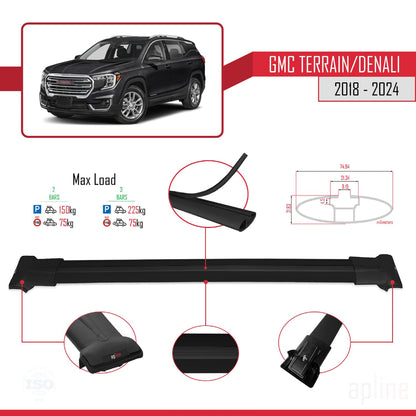 Compatible with GMC Terrain/Denali 2018-2024 Fly Model Car Roof Rack Cross Bar Black Aluminium 2 Bars