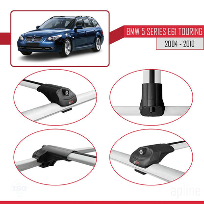 Compatible with BMW 5 Series (E61) Touring 2004-2010 ACE-1 Car Roof Rack Cross Bar Grey Aluminium 2 Bars