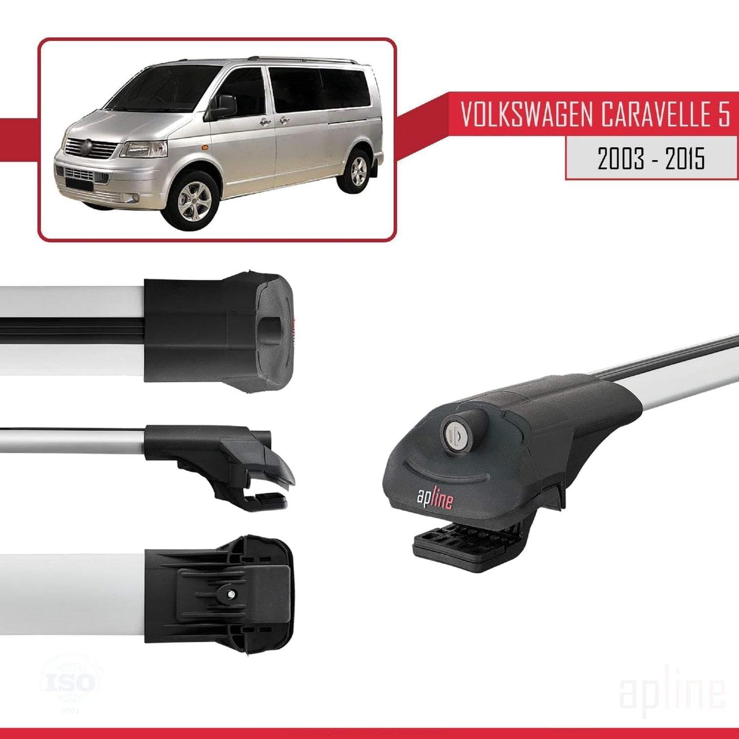 Compatible with Volkswagen T5 Caravelle 2003-2015 ACE-1 Car Roof Rack Cross Bar Grey Aluminium 3 Bars