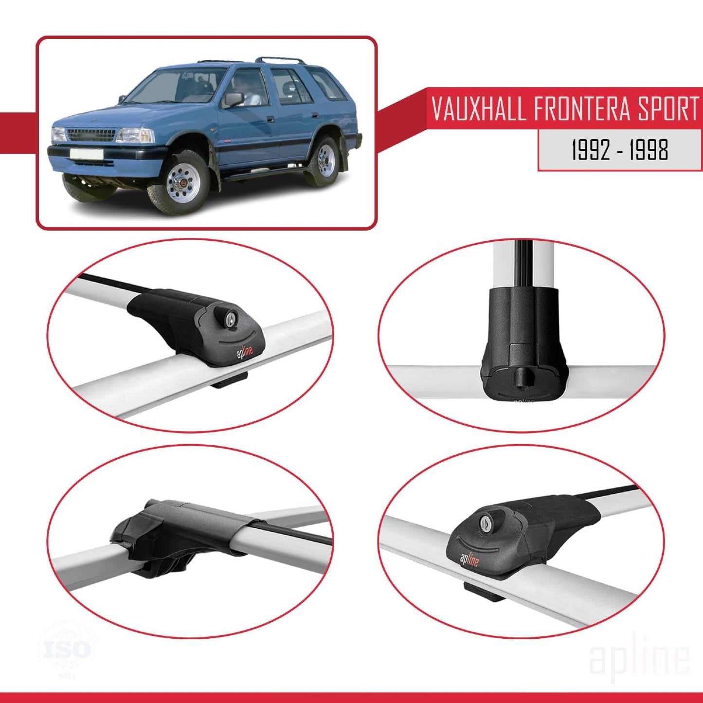 Compatible with Vauxhall Frontera Sport 1992-1998 ACE-1 Car Roof Rack Cross Bar Grey Aluminium 2 Bars