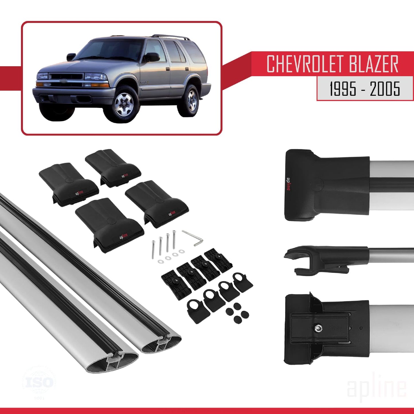 Compatible with Chevrolet Blazer 1995-2005 Fly Model Car Roof Rack Cross Bar Grey Aluminium 2 Bars