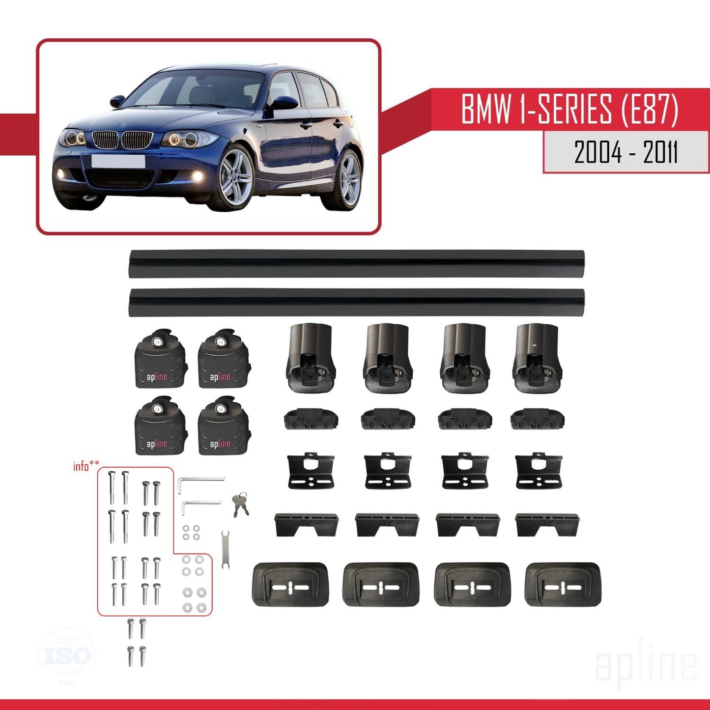 Compatible with BMW 1 Series (E87) 2004-2011 ACE-3 Car Roof Rack Cross Bar Black Aluminium 2 Bars