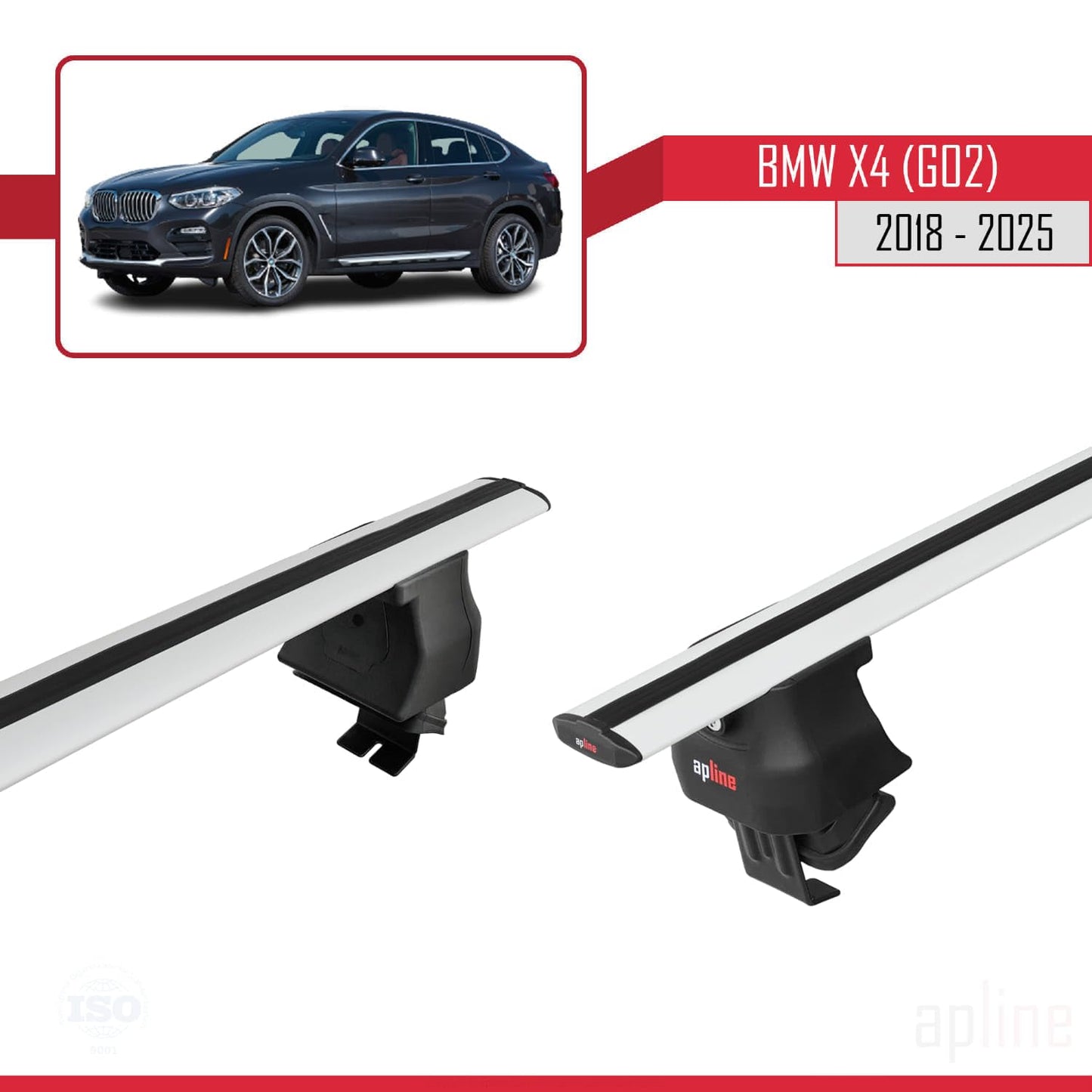Compatible with BMW X4 (G02) 2018-2025 ACE-4 Car Roof Rack Cross Bar Grey Aluminium 2 Bars