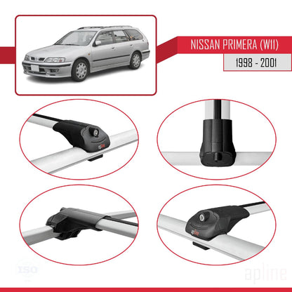 Compatible with Nissan Primera 2 (W11) Traveller 1998-2001 ACE-1 Car Roof Rack Cross Bar Grey Aluminium 3 Bars