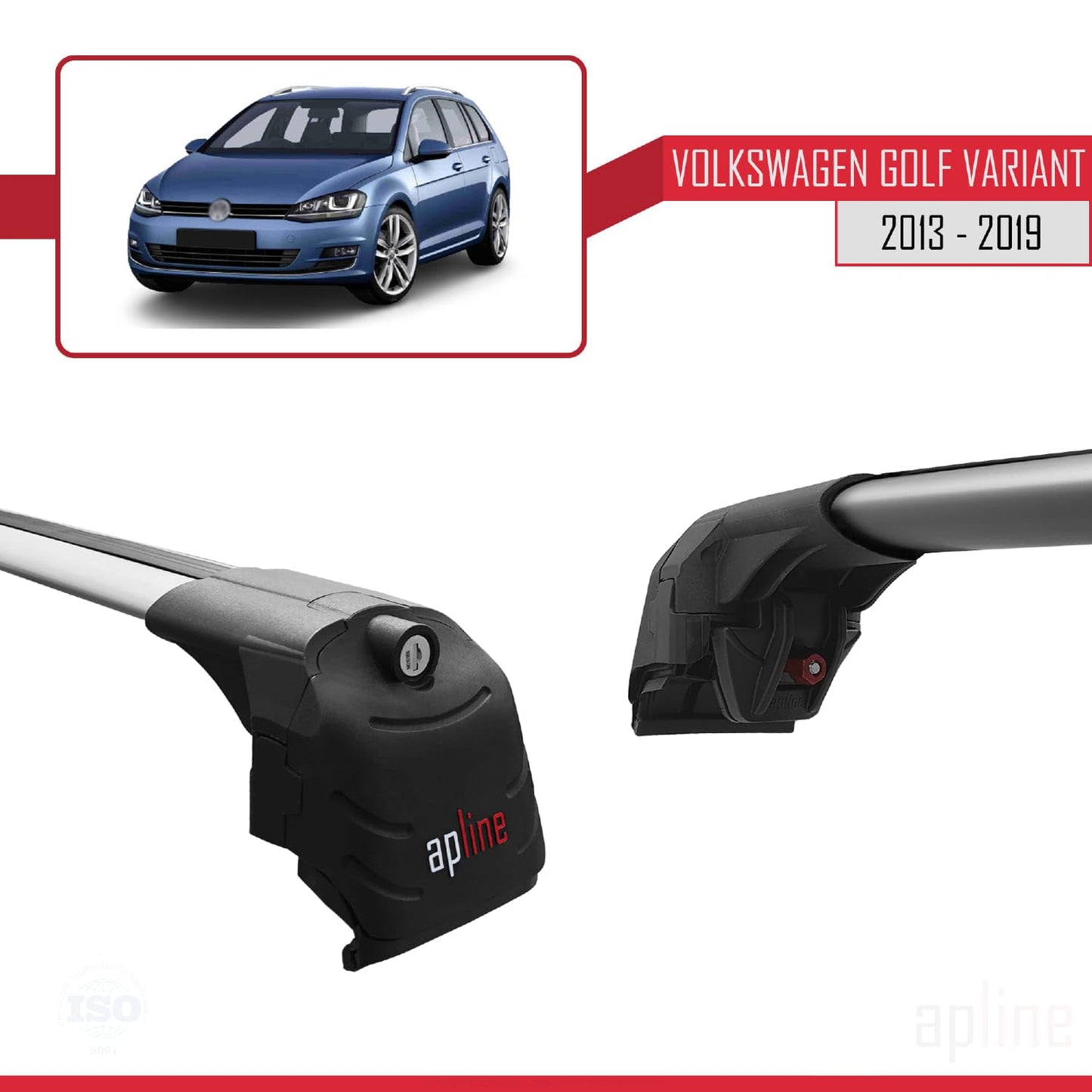 Compatible with Volkswagen Golf 7 (5G) Variant 2013-2019 ACE-2 Car Roof Rack Cross Bar Grey Aluminium 2 Bars
