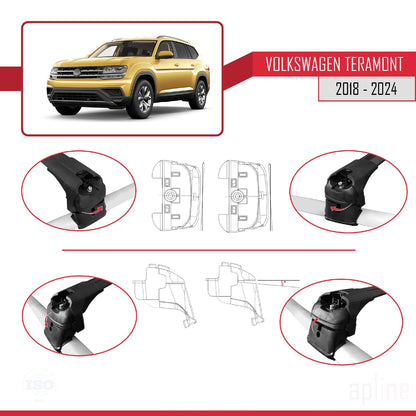 Compatible with Volkswagen Teramont (CA1) 2018-2024 ACE-2 Car Roof Rack Cross Bar Black Aluminium 2 Bars