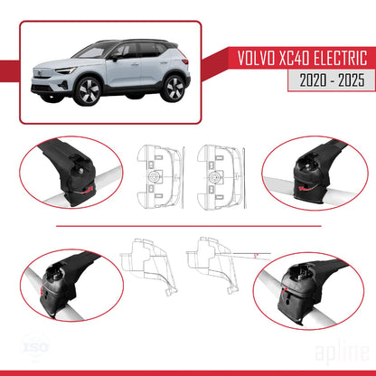 Compatible with Volvo XC40 (Elektrik) 2020-2025 ACE-2 Car Roof Rack Cross Bar Black Aluminium 2 Bars