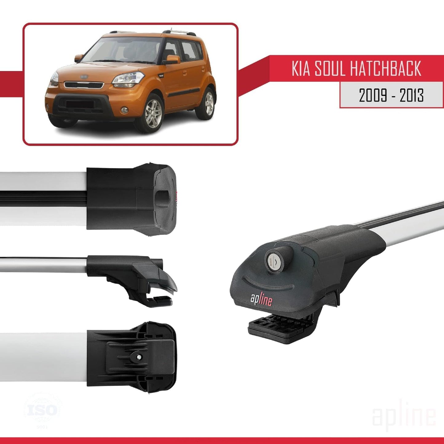 Compatible with Kia Soul (AM) HB 2009-2013 ACE-1 Car Roof Rack Cross Bar Grey Aluminium 2 Bars