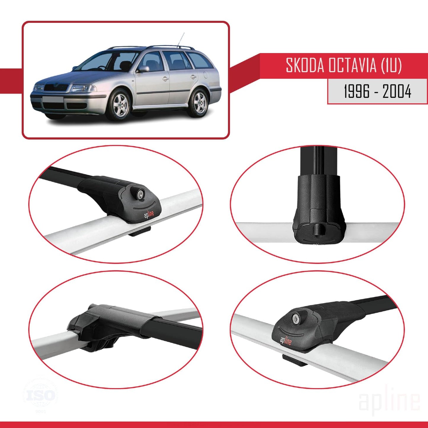 Compatible with Skoda Octavia (1U) 1996-2004 ACE-1 Car Roof Rack Cross Bar Black Aluminium 2 Bars