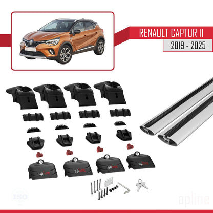 Compatible with Renault Captur 2 2019-2025 ACE-2 Car Roof Rack Cross Bar Grey Aluminium 2 Bars