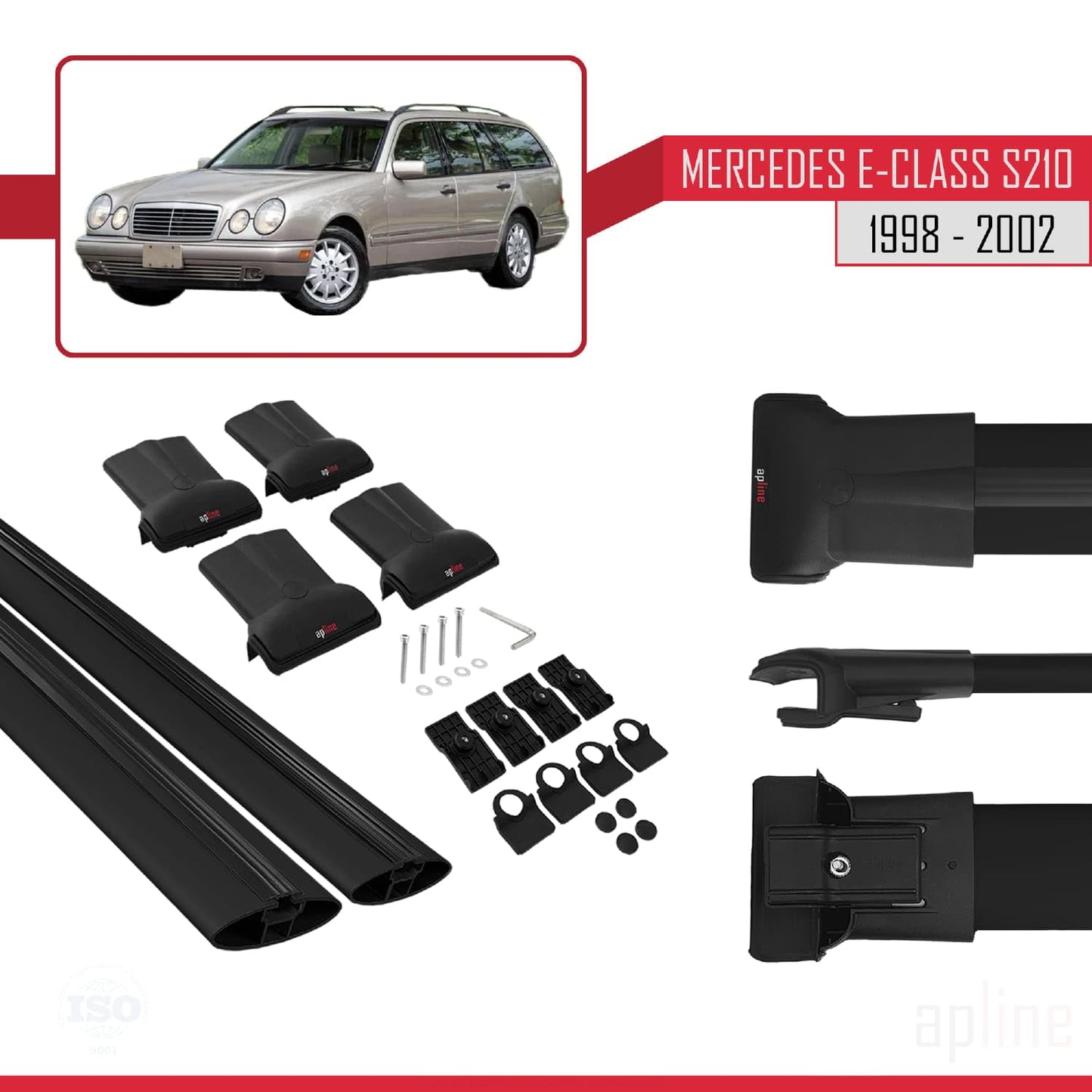 Compatible with Mercedes E Class S210 Wagon 1998-2002 Fly Model Car Roof Rack Cross Bar Black Aluminium 2 Bars