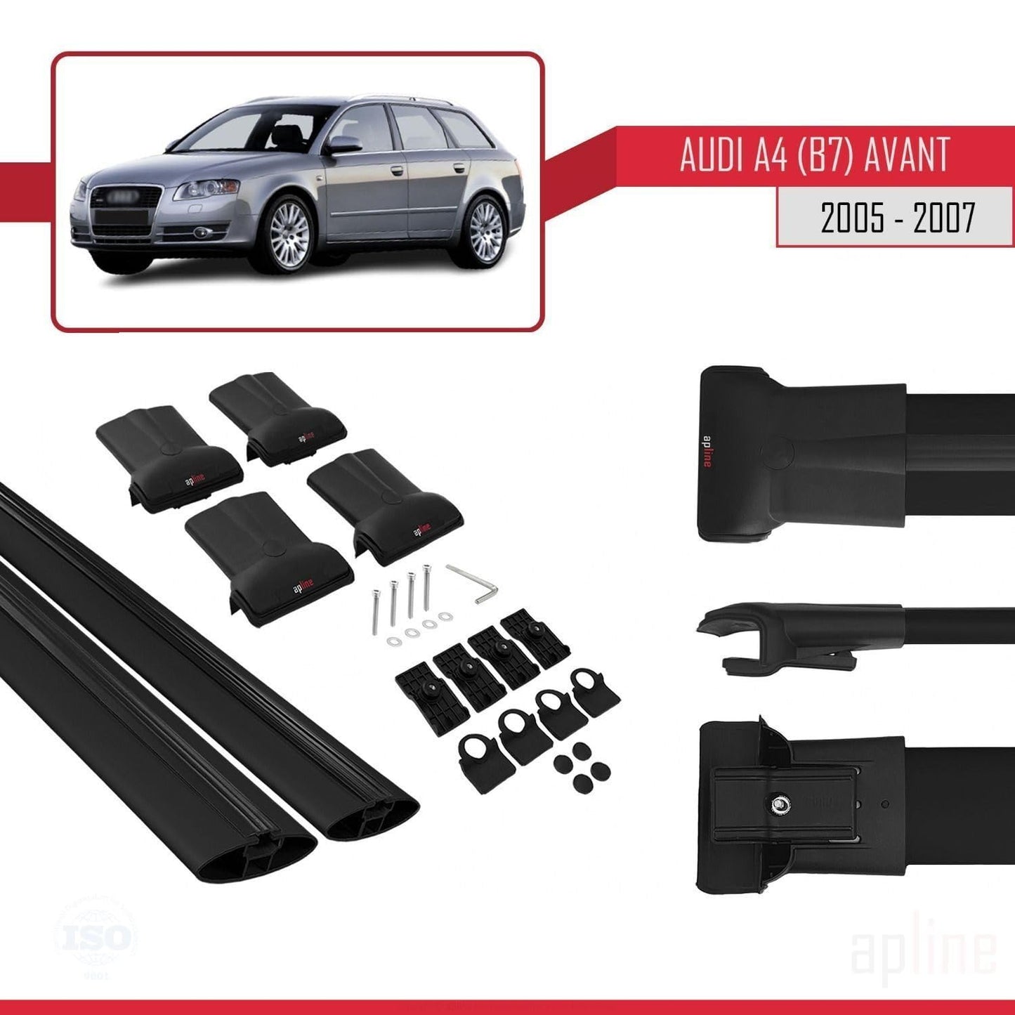 Compatible with Audi A4 (B7) Avant 2005-2007 Fly Model Car Roof Rack Cross Bar Black Aluminium 2 Bars