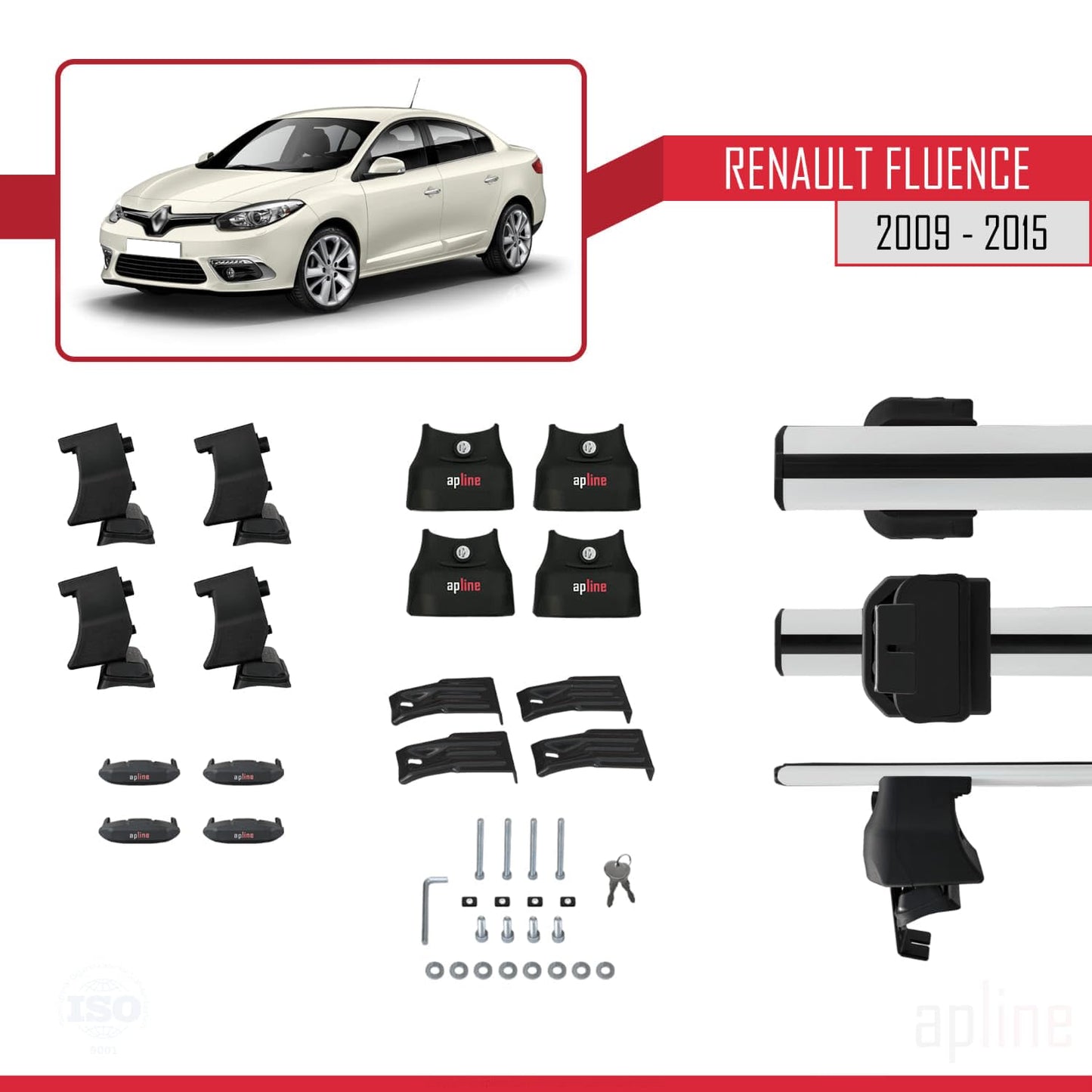 Compatible with Renault Fluence 2009-2015 ACE-4 Car Roof Rack Cross Bar Grey Aluminium 2 Bars