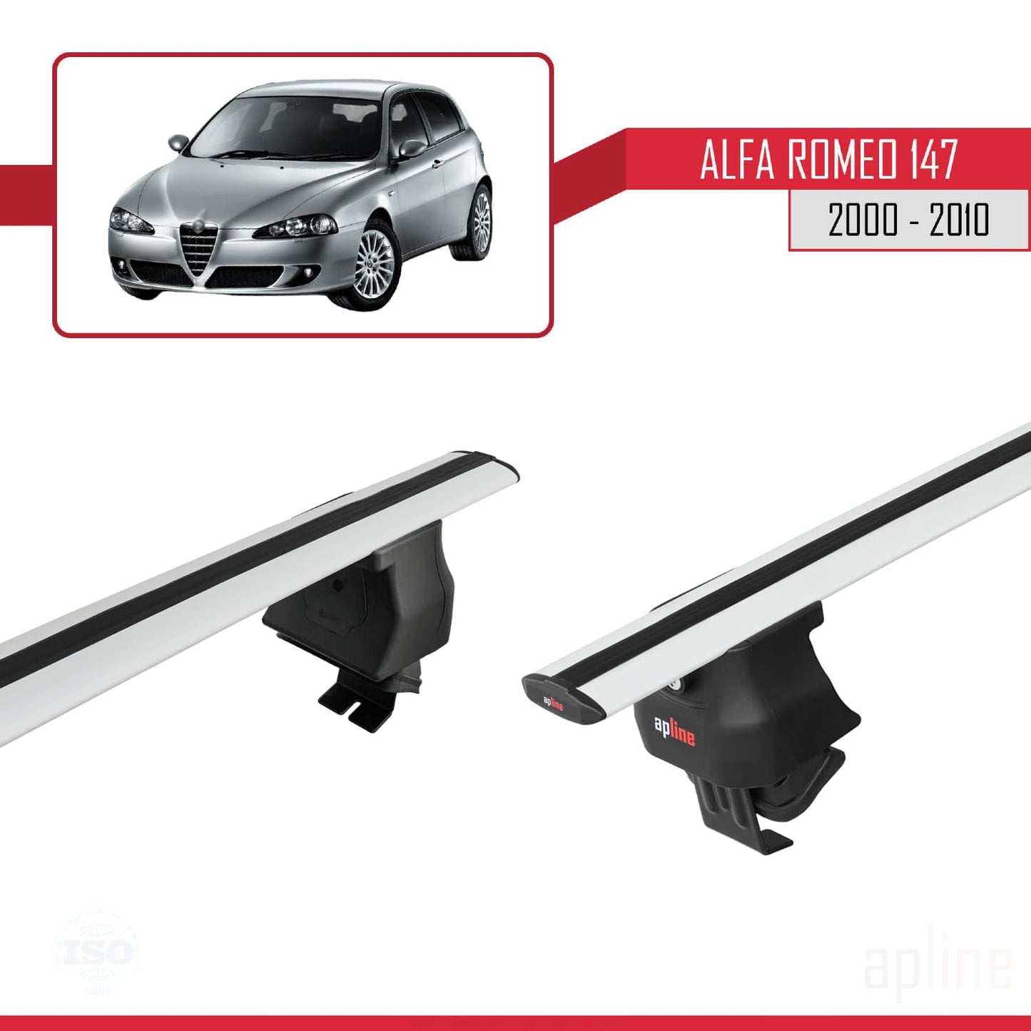 Compatible with Alfa Romeo 147 (T937) 2000-2010 ACE-4 Car Roof Rack Cross Bar Grey Aluminium 2 Bars