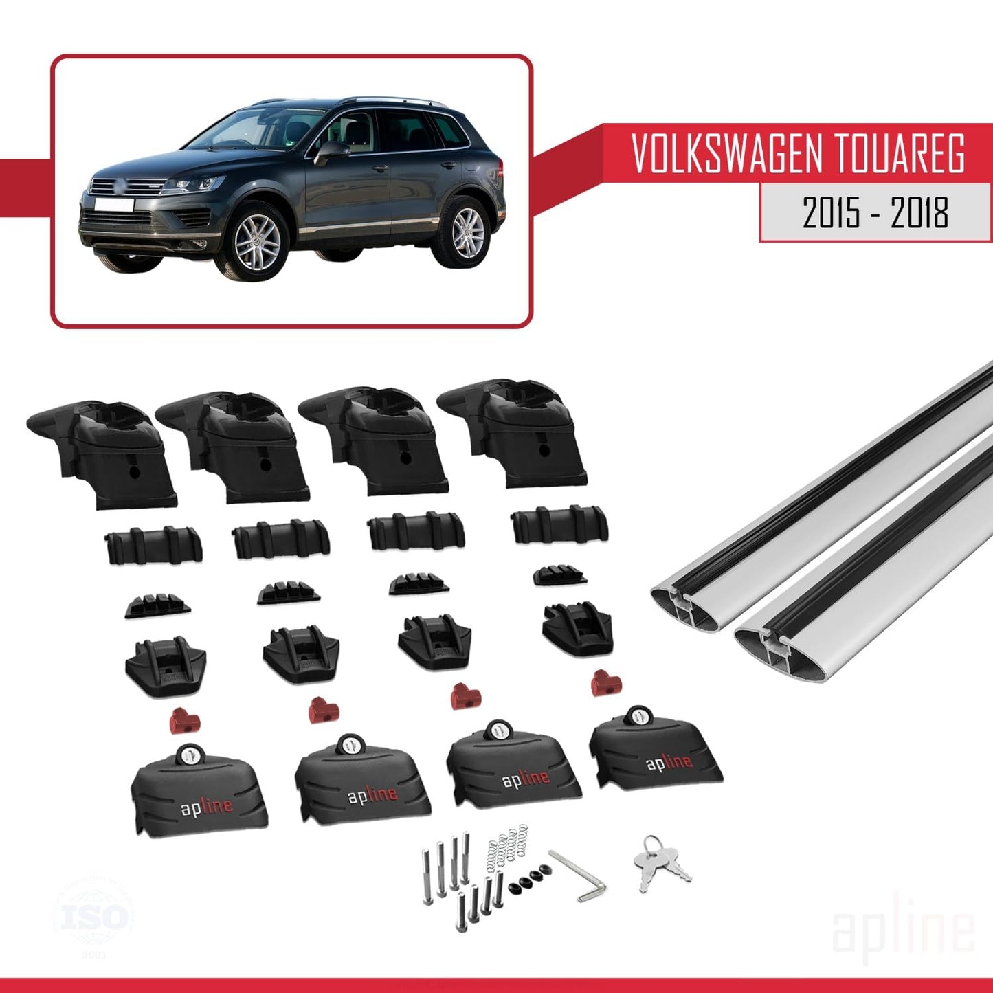 Compatible with VW Touareg 2015-2018 ACE-2 Car Roof Rack Cross Bar Grey Aluminium 2 Bars