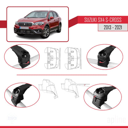 Compatible with Suzuki SX4 S-Cross 3 (JYB) 2013-2021 ACE-2 Car Roof Rack Cross Bar Black Aluminium 2 Bars