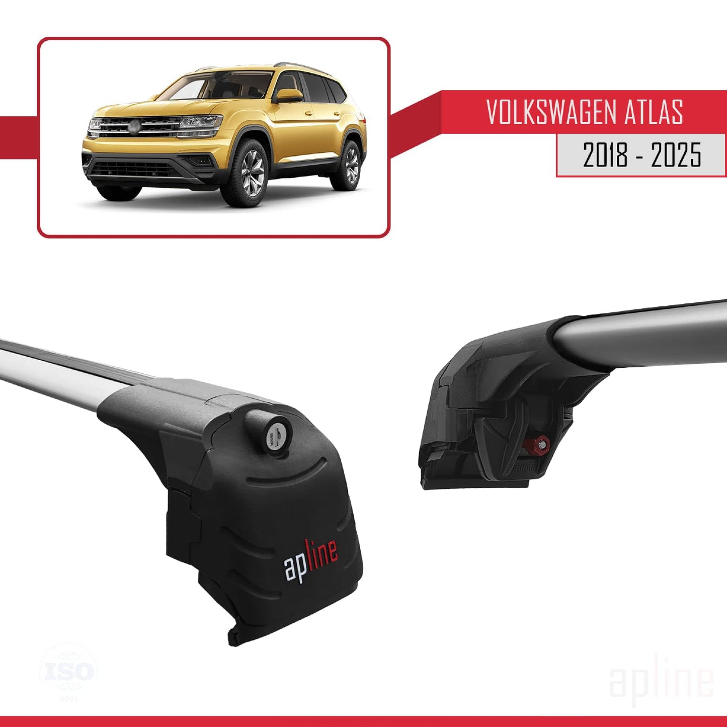 Compatible with Volkswagen Atlas (CA1) 2018-2025 ACE-2 Car Roof Rack Cross Bar Grey Aluminium 2 Bars